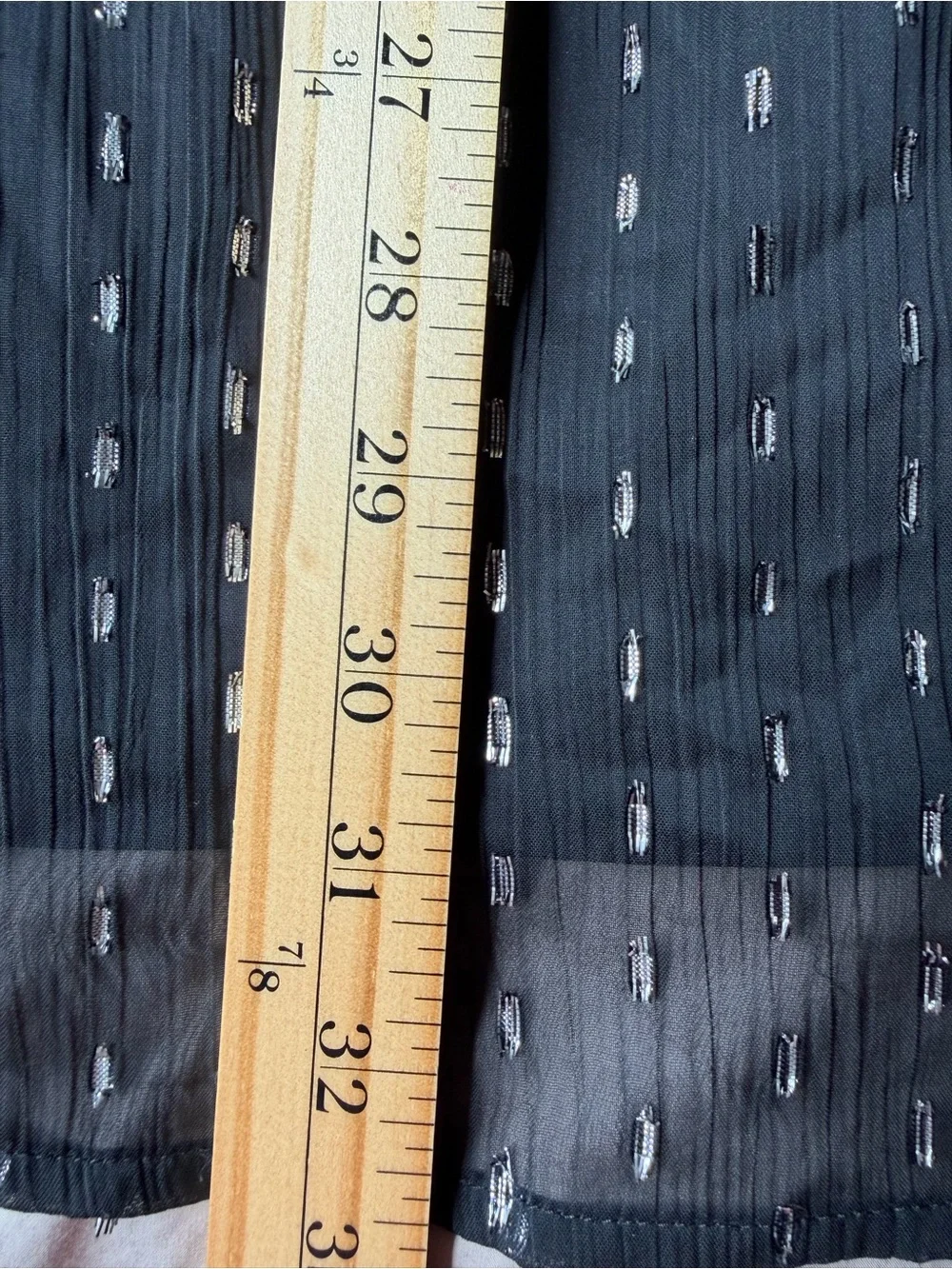Babydoll V-Neck Womens Black Mini Dress With Silver Polka Dots Size S Tie Back